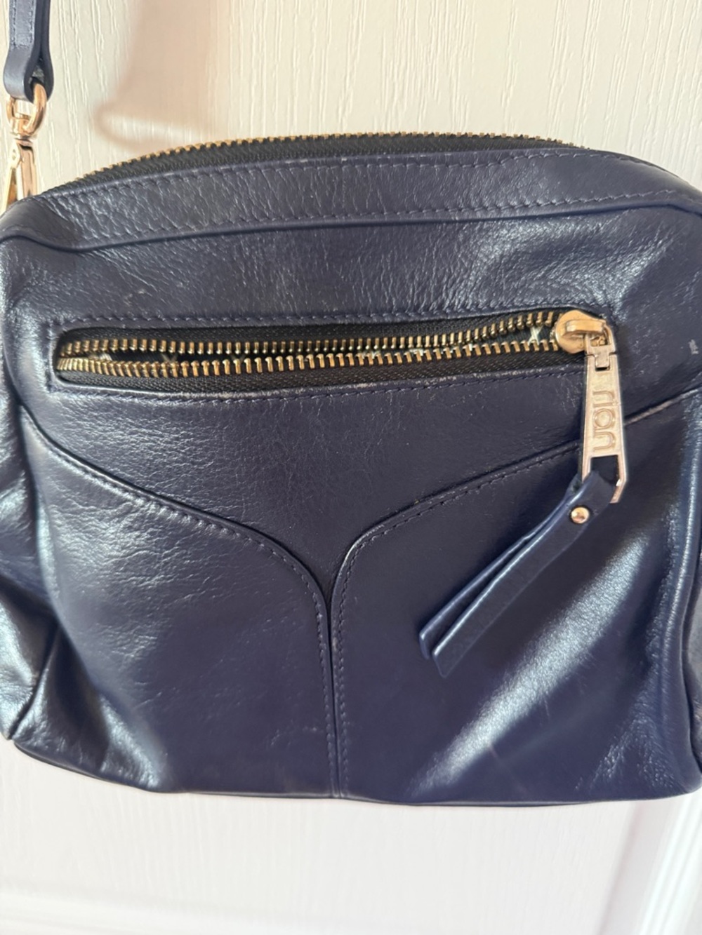 Leather Navy Crossbody with Gold Accents -Rion